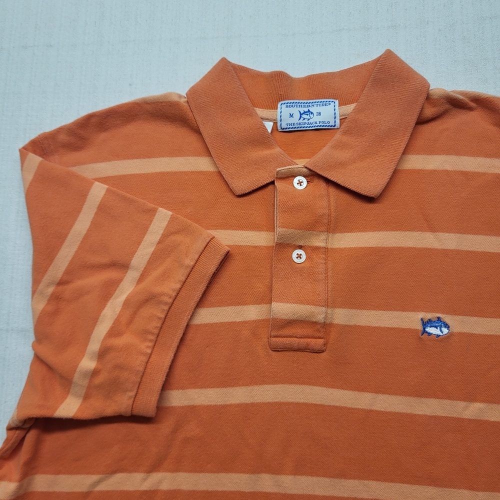 Southern Tide Skip Jack Polo Mens Medium Orange Stripe Knit Preppy School Golf